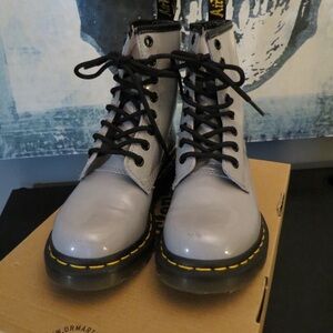 Gray Patent Leather Dr. Martens Boots